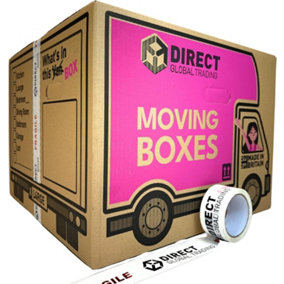 10 Strong Extra Large Cardboard Storage Packing Moving House Boxes 66 Metres Fragile Tape 52cm x 52cm x 40cm