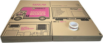 10 Strong Extra Large Cardboard Storage Packing Moving House Boxes 66 Metres Fragile Tape 52cm x 52cm x 40cm