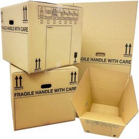 10 Strong Extra Large Cardboard Storage Packing Moving House Boxes with Carry Handles and Room List 53cm x 53cm x 41cm 115 Litres