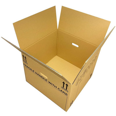 10 Strong Extra Large Cardboard Storage Packing Moving House Boxes with Carry Handles and Room List 53cm x 53cm x 41cm 115 Litres
