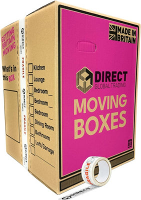 10 Strong Extra Large Tall Strong Cardboard Storage Packing Moving House Boxes Fragile Tape 60cm x 44cm x 44.5cm 115 Litres