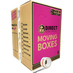 10 Strong Extra Large Tall Strong Cardboard Storage Packing Moving House Boxes Fragile Tape 60cm x 44cm x 44.5cm 115 Litres
