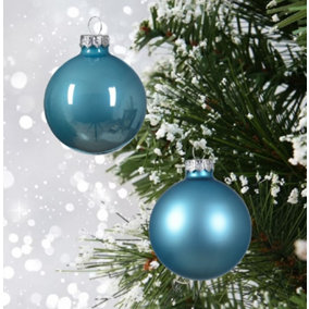 10 Sugar Blue Baubles Real Glass Christmas Tree Baubles Ornaments 6cm
