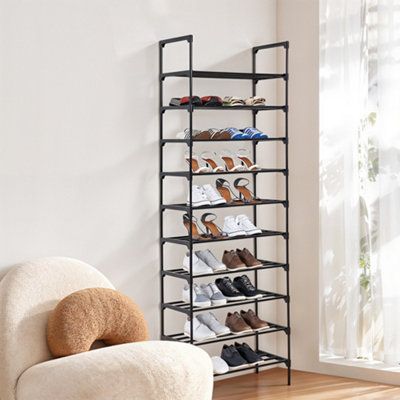 10 Tier Black Detachable Steel Tube Shoe Rack at the Entrance