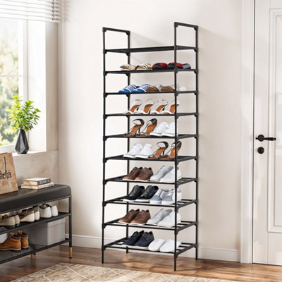 10 Tier Black Detachable Steel Tube Shoe Rack at the Entrance