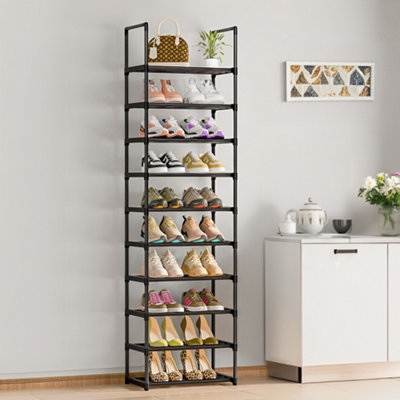 10 Tier Rack Customizable Metal Shoe Rack Black Easy to Move DIY at B Q