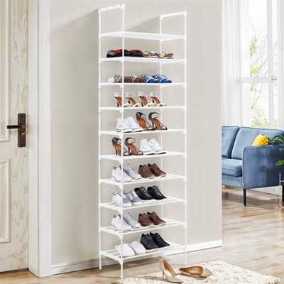 10 Tier White Elegant Steel Tube Shoe Rack at the Entrance