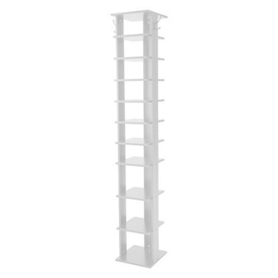 10 Tiers White Vertical Household Space Saving Shoe Rack Shoe Storage Shelf Unit with Side Hooks