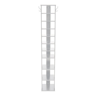 10 Tiers White Vertical Household Space Saving Shoe Rack Shoe Storage Shelf Unit with Side Hooks