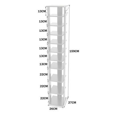 10 Tiers White Vertical Household Space Saving Shoe Rack Shoe Storage Shelf Unit with Side Hooks