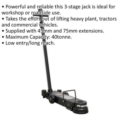 10 to 40 Tonne Telescopic Air Operated Jack - Long Reach Handle Low Entry Design