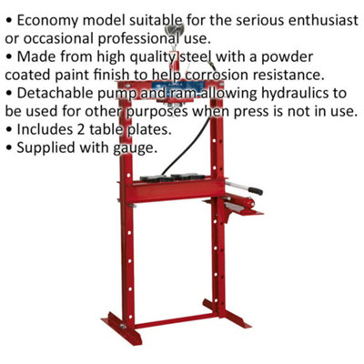 10 Tonne Hydraulic Press - Floor Type - Detachable Pump & Ram - Pressure Gauge