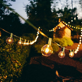 10 Warm White Festoon Style Garden Party LED Outdoor-Indoor Lights with UK Fitted Plug and Black Cable