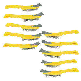 10 Wire Cleaning Brush 5 Row Steel Bristles with Plastic Handle and End Scarper