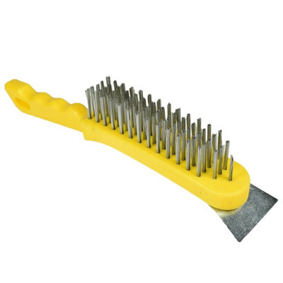 10 Wire Cleaning Brush 5 Row Steel Bristles with Plastic Handle and End Scarper