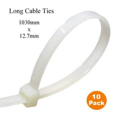 10 x 1 Metre Natural Extra Long Cable Ties 1030mm x 12.7mm Heavy Duty Zip Tie