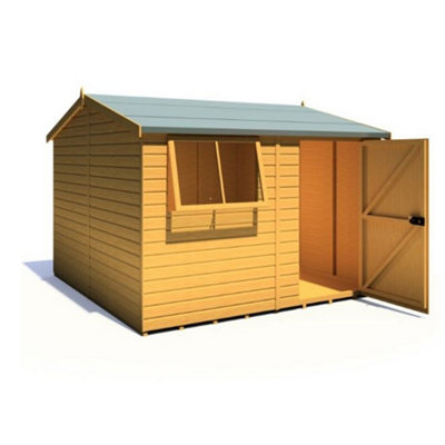 10 x 10 (2.99m x 2.99m) - Reverse Tongue & Groove - Garden Shed / Workshop - 2 Windows - Single Door