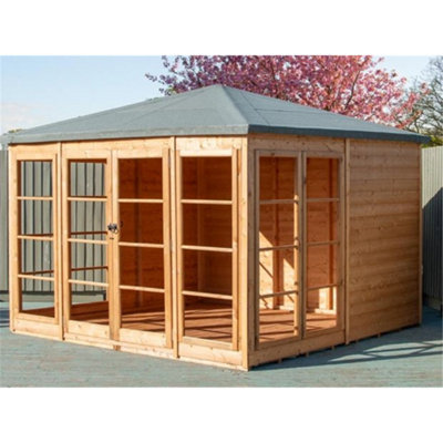 10 x 10 (3.16m x 3.16m) - Premier Wooden Summerhouse - Double Doors - Side Windows - 12mm T&G Walls and Floor