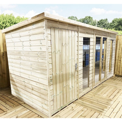 10 x 10 COMBI Pressure Treated T&G Pent Summerhouse + Side Garden Shed +  Lock & Key (10' x 10') / (10ft x 10ft) (10x10)