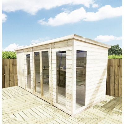 10 x 10 COMBI Pressure Treated T&G Pent Summerhouse + Side Garden Shed +  Lock & Key (10' x 10') / (10ft x 10ft) (10x10) - 3
