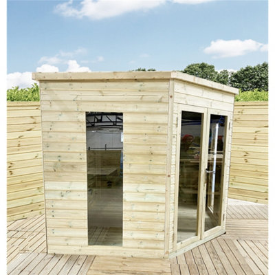 10 x 10 CORNER Pressure Treated T&G Pent Summerhouse + Safety Toughened Glass + Euro Lock + Key (10' x 10' /10ft x 10ft)