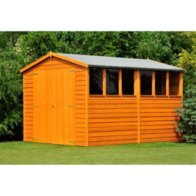10 x 10 Dip Treated Overlap Apex Wooden Garden Shed With 6 Windows And Double Doors