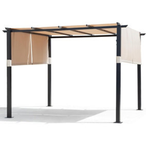 10' x 10' Flat Top Outdoor Pergola with Adjustable  Canopy for Patio Use-Beige