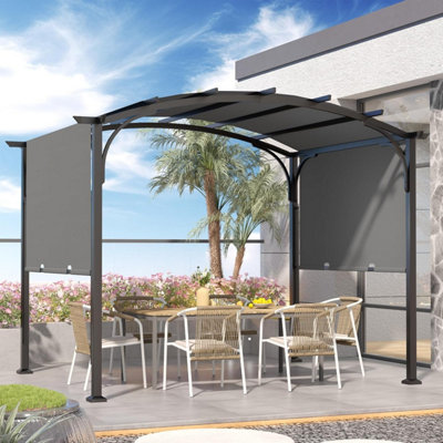 10' x 10' Flat Top Outdoor Pergola with Adjustable  Canopy for Patio Use-Grey