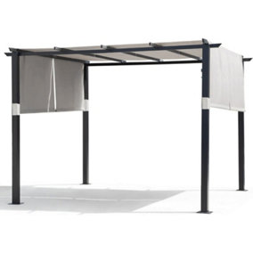 10' x 10' Flat Top Outdoor Pergola with Adjustable  Canopy for Patio Use-Grey
