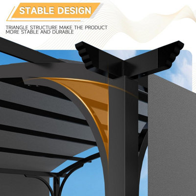 10' x 10' Flat Top Outdoor Pergola with Adjustable  Canopy for Patio Use-Grey - 3