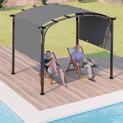 10' x 10' Flat Top Outdoor Pergola with Adjustable  Canopy for Patio Use-Grey - 6