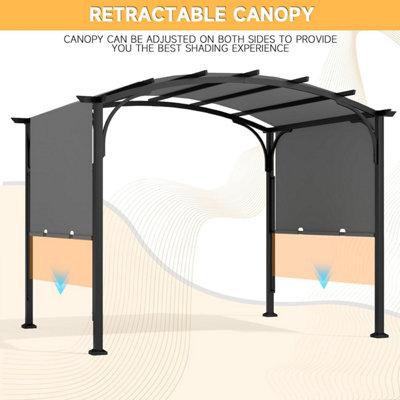 10' x 10' Flat Top Outdoor Pergola with Adjustable  Canopy for Patio Use-Grey - 7