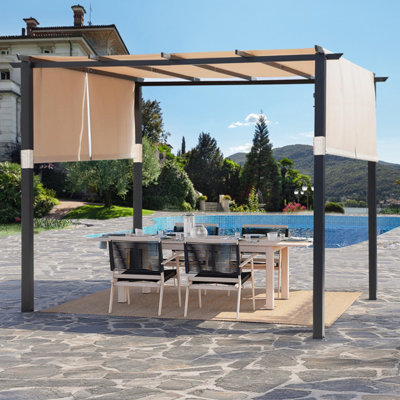 10' x 10' Flat Top Outdoor Pergolawith Adjustable  Canopy for Patio Use-Beige - 6