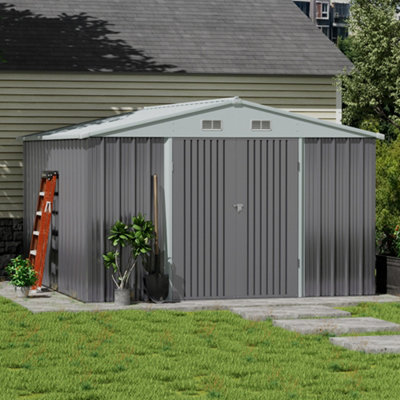 10 x 10 ft Apex Metal Shed Garden Storage Shed with Lockable Door
