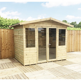 10 x 10 Pressure Treated T&G Apex Wooden Summerhouse + Overhang + Lock & Key (10ft x 10ft) / (10' x 10') (10x10)