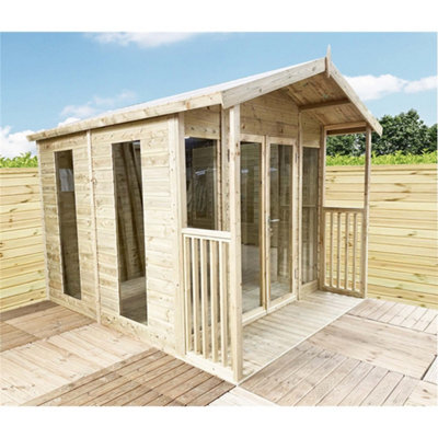 10 x 10 Pressure Treated T&G Apex Wooden Summerhouse + Overhang + Verandah + Lock & Key (10' x 10') / (10ft x 10ft) (10x10)
