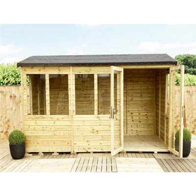 10 x 10 REVERSE Pressure Treated T&G Apex Wooden Summerhouse + Long Windows + Double Doors (10' x 10' /  (10ft x 10ft) (10x10) - 8