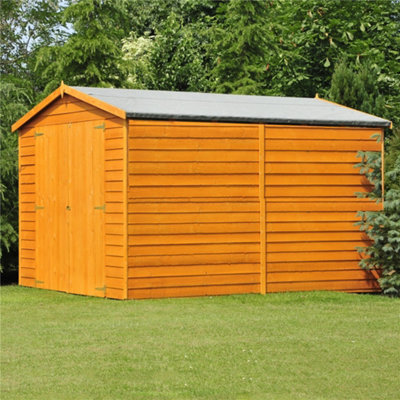 10 x 10 Windowless Dip Treated Overlap Apex Wooden Garden Shed with Double Doors