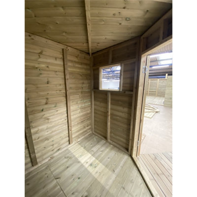 10 x 10 Wooden CORNER Pressure Treated Garden Shed / Workshop + Super Strength Framing (10' x 10' / 10ft x 10ft) (10x10)