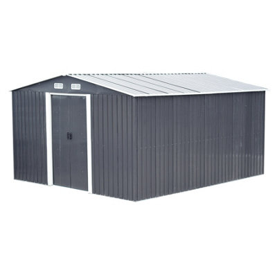 13X11FT Metal Garden Shed Apex Roof Foundation Base Outdoor Storage  Anthracit