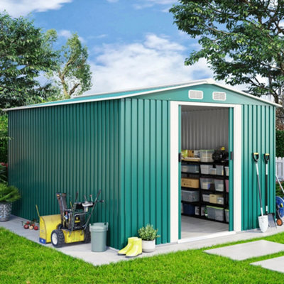 10 X 12 ft Dark Green Metal Garden Shed Outdoor Tool Storage Shed with Double Door