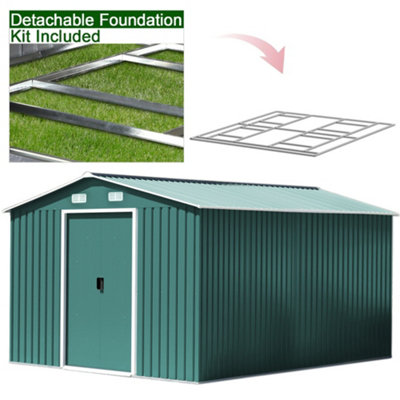 10 X 12 ft Dark Green Metal Garden Shed Outdoor Tool Storage Shed with Double Door