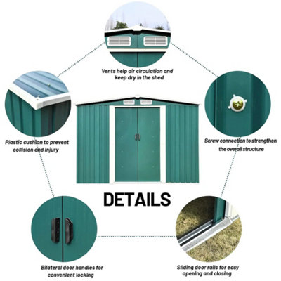 10 X 12 ft Dark Green Metal Garden Shed Outdoor Tool Storage Shed with Double Door