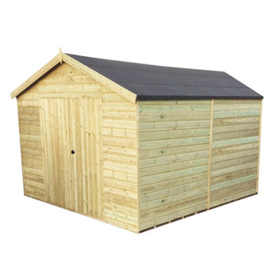 10 x 12 Pressure Treated T&G Wooden Apex Garden Shed / Workshop + Double Doors (10' x 12' / 10ft x 12ft) (10x12)