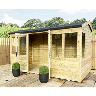 10 x 12 REVERSE Pressure Treated T&G Apex Wooden Summerhouse + Long Windows + Double Doors (10' x 12' /  (10ft x 12ft) (10x12) - 3