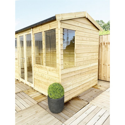10 x 13 REVERSE Pressure Treated T&G Apex Wooden Summerhouse + Long Windows + Double Doors (10' x 13' /  (10ft x 13ft) (10x13) - 4
