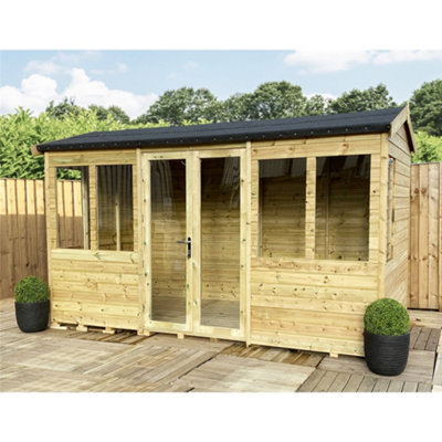 10 x 13 REVERSE Pressure Treated T&G Apex Wooden Summerhouse + Long Windows + Double Doors (10' x 13' /  (10ft x 13ft) (10x13) - 5