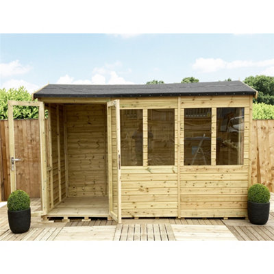 10 x 13 REVERSE Pressure Treated T&G Apex Wooden Summerhouse + Long Windows + Double Doors (10' x 13' /  (10ft x 13ft) (10x13) - 6