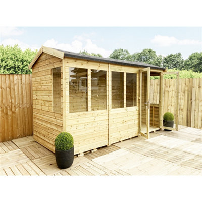 10 x 13 REVERSE Pressure Treated T&G Apex Wooden Summerhouse + Long Windows + Double Doors (10' x 13' /  (10ft x 13ft) (10x13) - 9