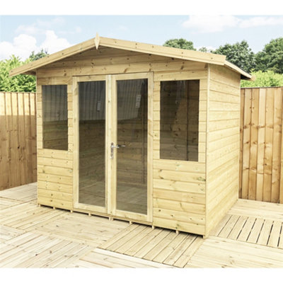 10 x 16 Pressure Treated T&G Apex Wooden Summerhouse + Overhang + Lock & Key (10ft x 16ft) / (10' x 16') (10x16)